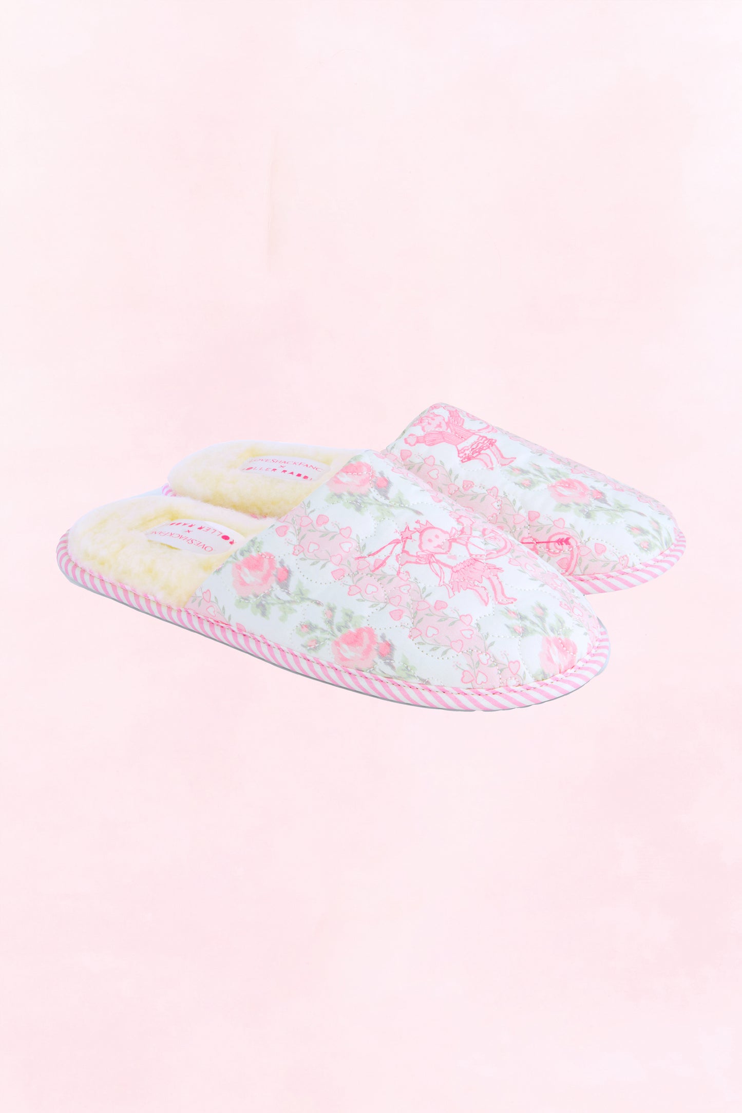 LoveShackFancy x Roller Rabbit Pink Heirloom Monkey Quilted Slippers view 1