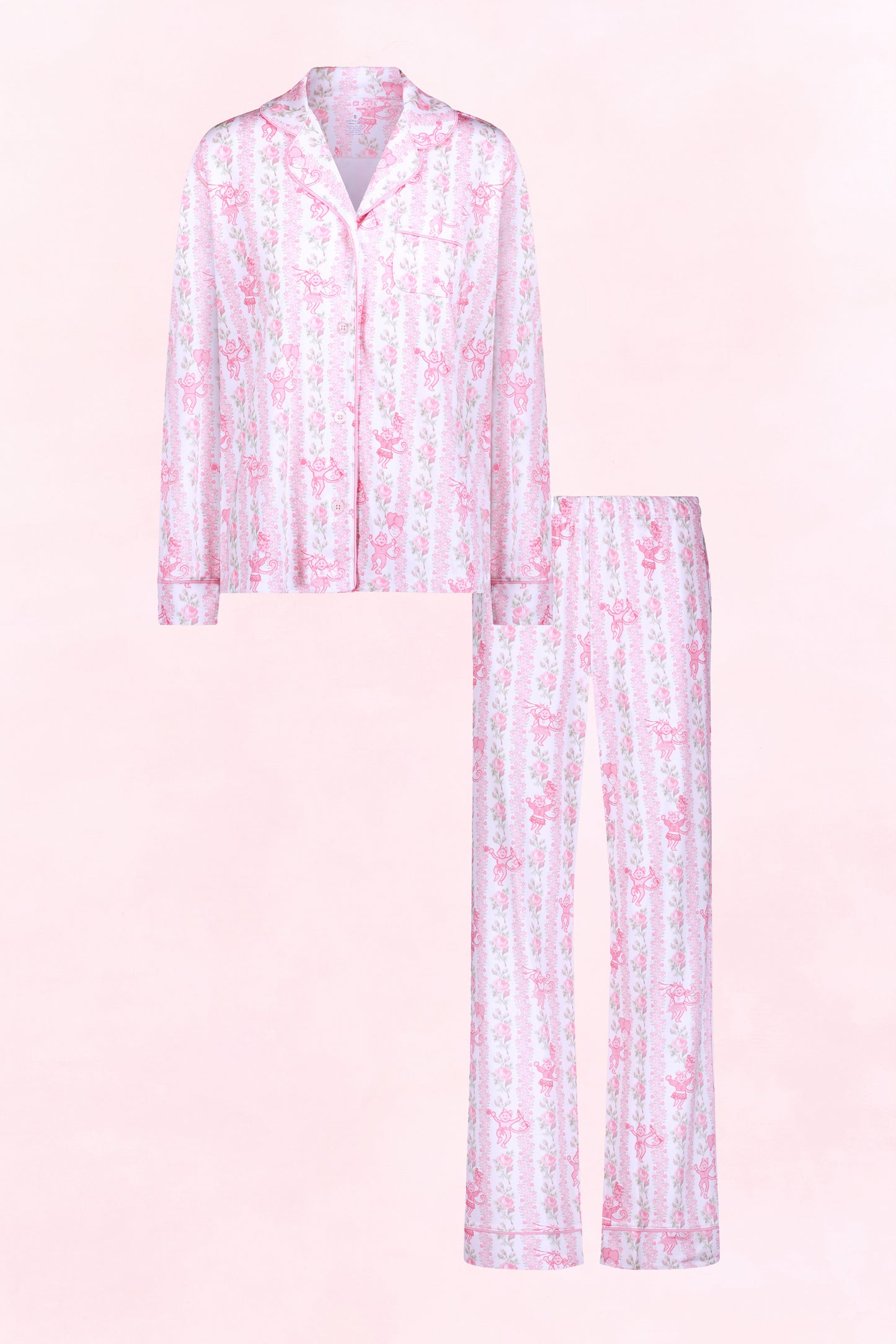 LoveShackFancy x Roller Rabbit Pink Heirloom Monkey Long Sleeve Polo Pajamas view 6