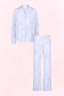 LoveShackFancy x Roller Rabbit Pale Blue Luna Bow Hearts Long Sleeve Polo Pajamas