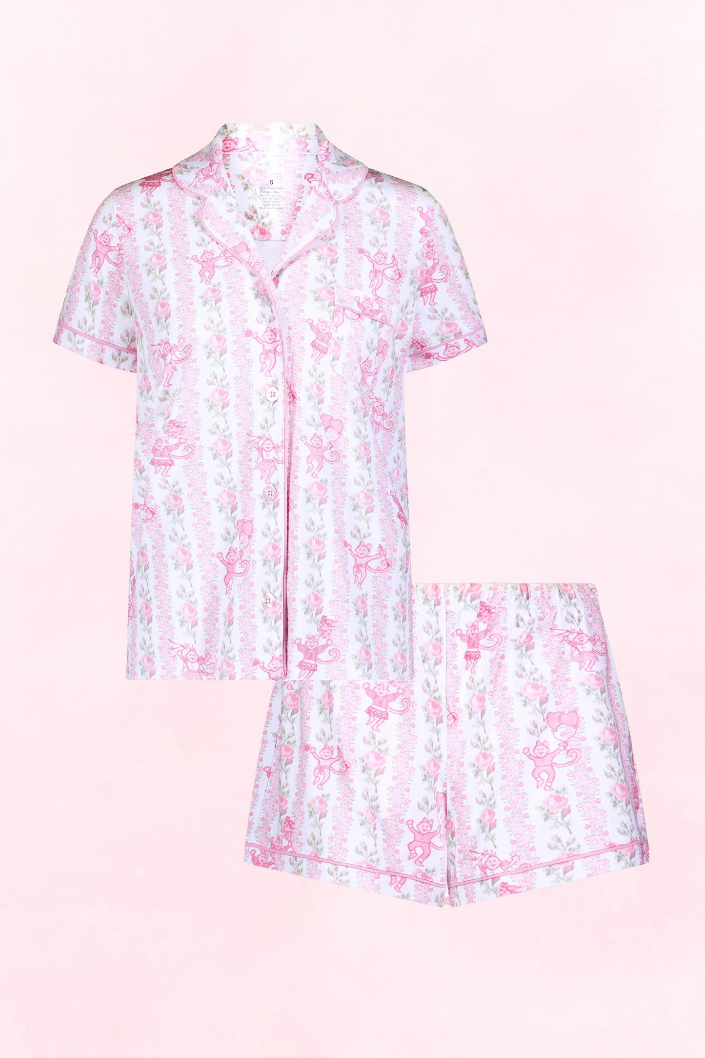 LoveShackFancy x Roller Rabbit Pink Heirloom Monkey Polo Pajamas view 7