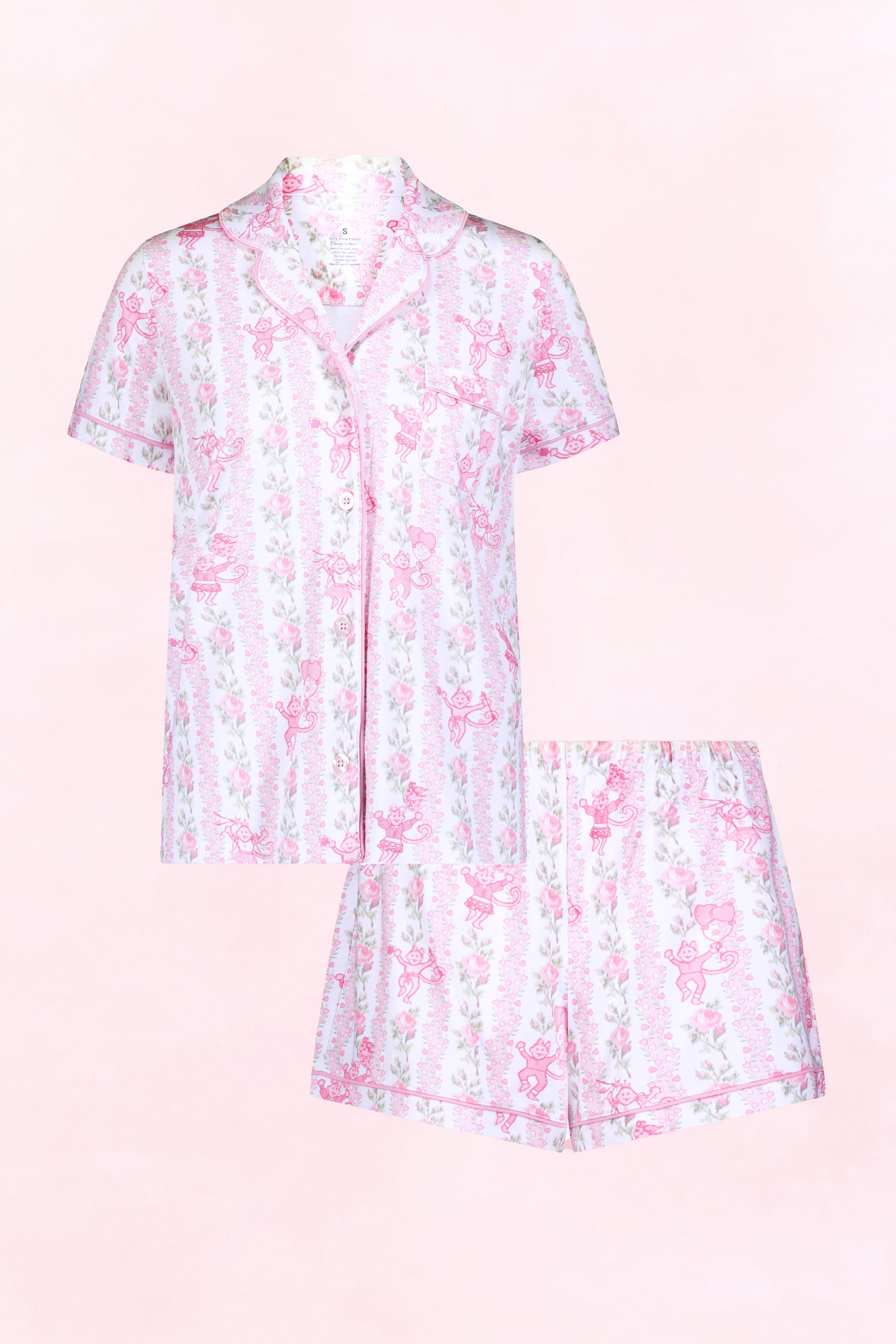 LoveShackFancy x Roller Rabbit Pink Heirloom Monkey Polo Pajamas