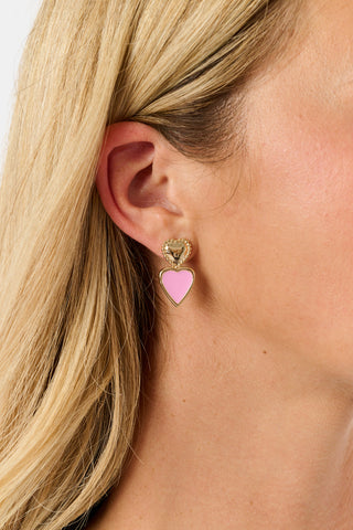 MADISON 501 Heart Drop Earrings consisting of two mismatched earrings, each featuring a textured gold-tone heart and a pink enamel heart.