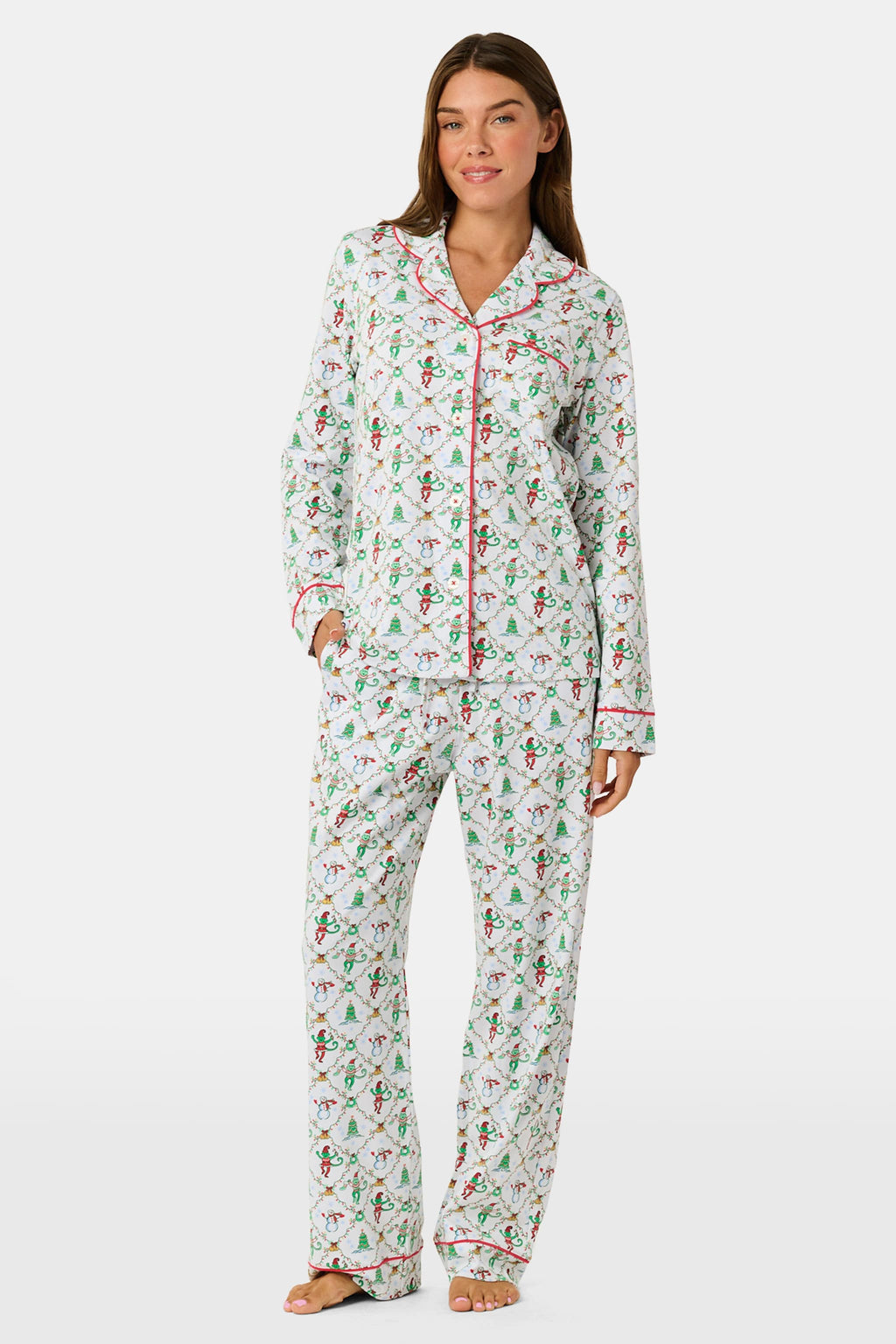 Roller Rabbits Pj Deck The Halls Long Sleeve Polo Pajamas | Roller Rabbit