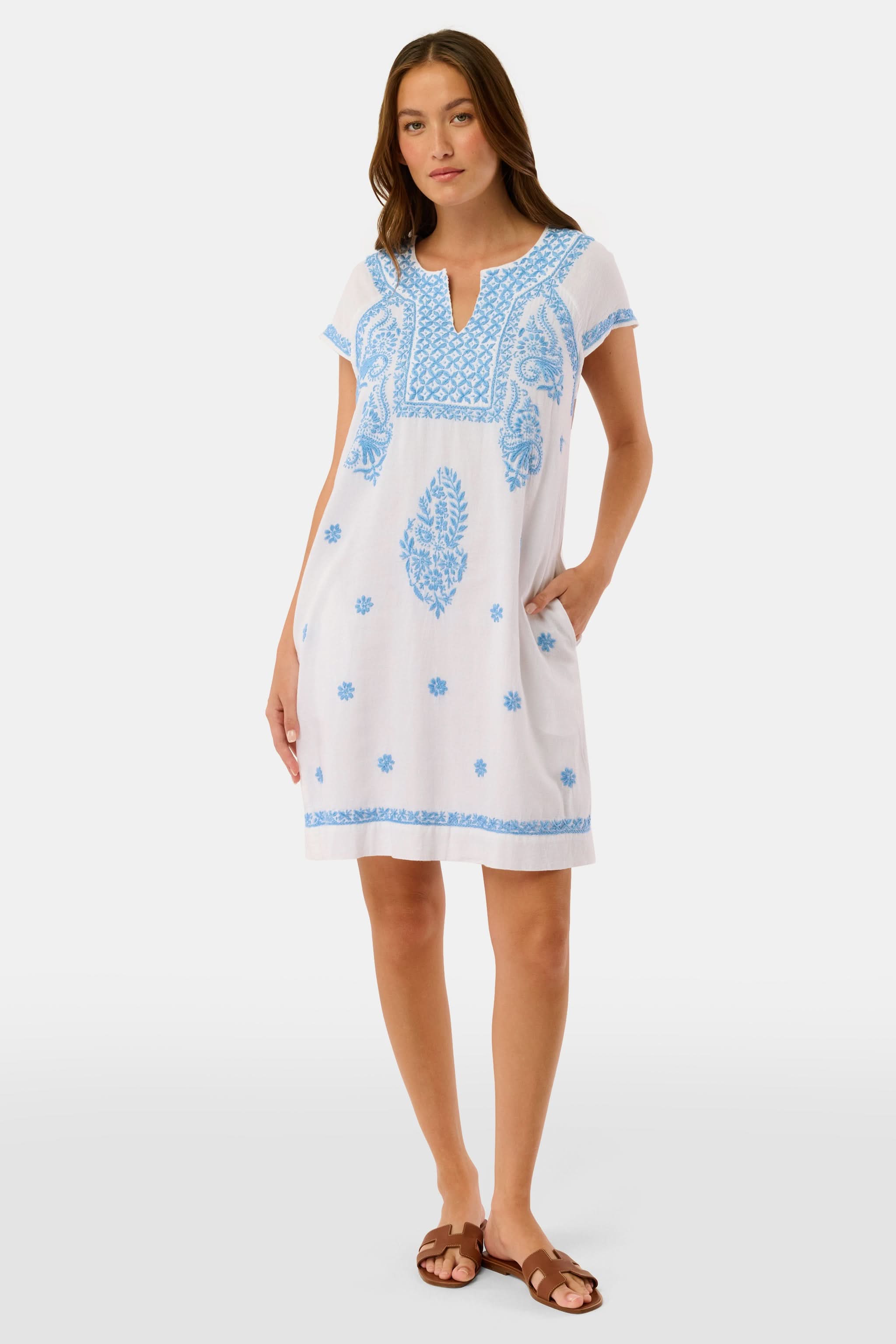 Faith Dress with Blue Embroidery