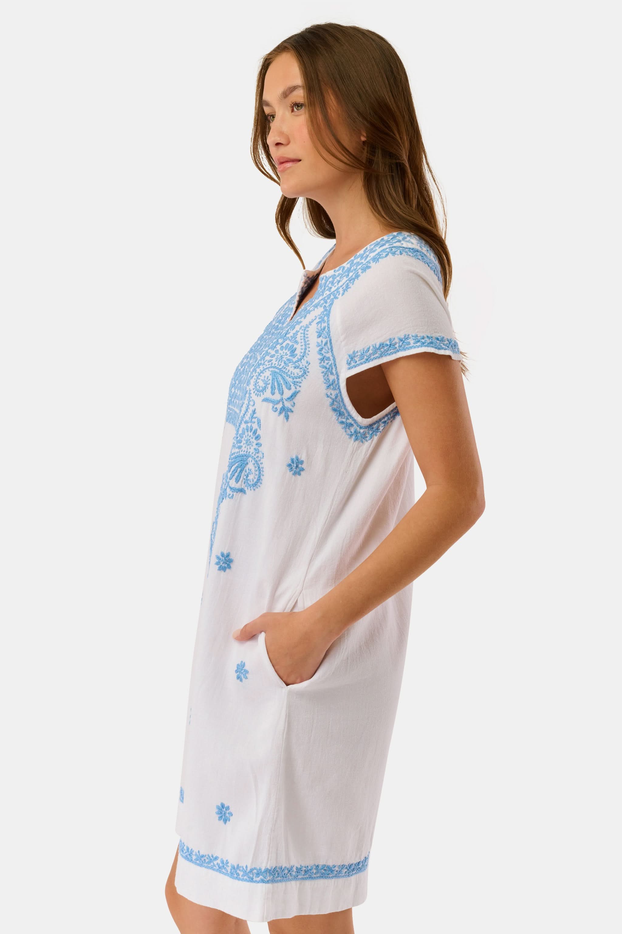 Faith Dress with Blue Embroidery
