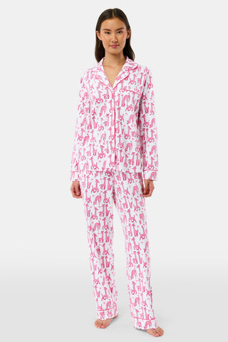 Roller Rabbit Pink Gigi Giraffe Long Sleeve Polo Pajamas