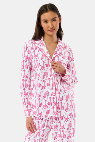 Roller Rabbit Pink Gigi Giraffe Long Sleeve Polo Pajamas