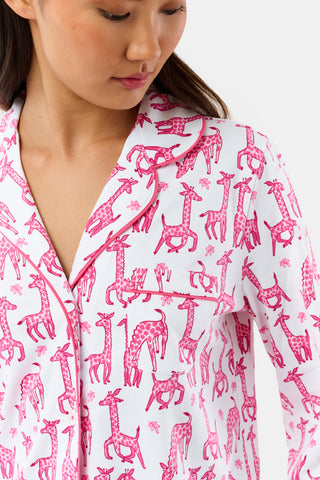 Roller Rabbit Pink Gigi Giraffe Long Sleeve Polo Pajamas