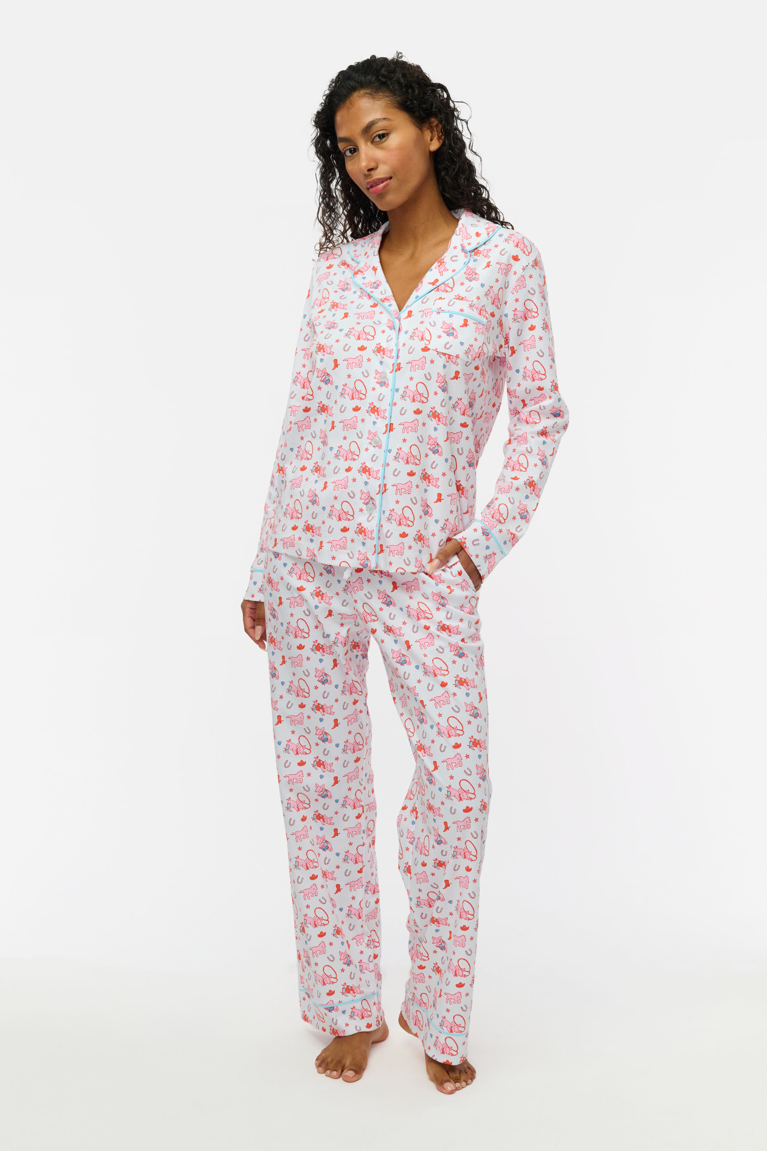 Piggy Up Long Sleeve Polo Pajamas | Lilly Sisto for Roller Rabbit