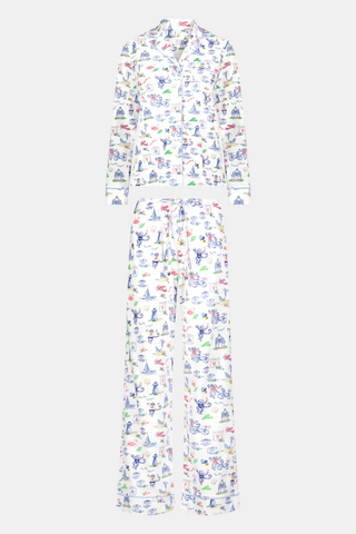 Roller Rabbit Blue Monkey On The Vineyard Long Sleeve Polo Pajamas