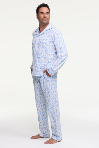 Roller Rabbit Blue Mens Starry Nights Lattice Long Sleeve Polo Pajamas