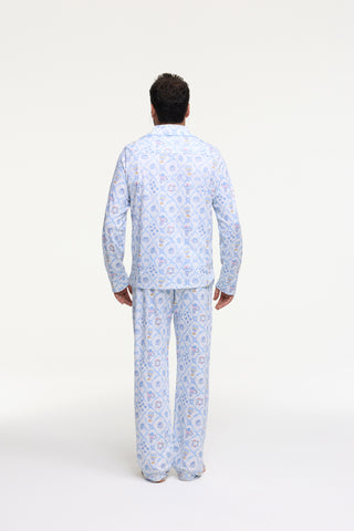 Roller Rabbit Blue Mens Starry Nights Lattice Long Sleeve Polo Pajamas