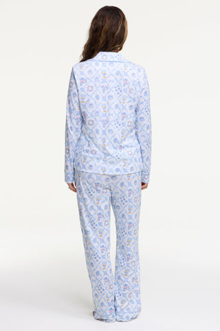Roller Rabbit Blue Starry Nights Lattice Long Sleeve Polo Pajamas