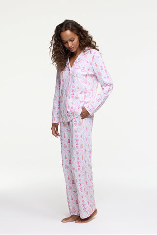 Roller Rabbit Pink Sugarplum Lattice Long Sleeve Polo Pajamas