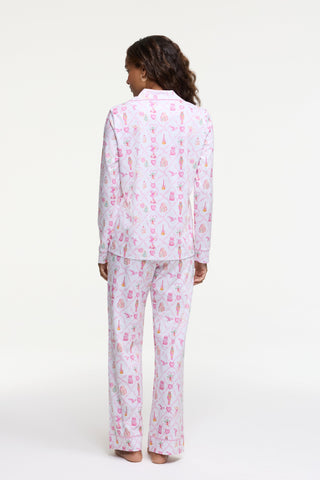 Roller Rabbit Pink Sugarplum Lattice Long Sleeve Polo Pajamas