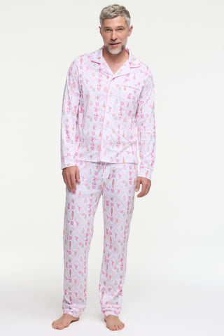 Roller Rabbit Pink Mens Sugarplum Lattice Long Sleeve Polo Pajamas