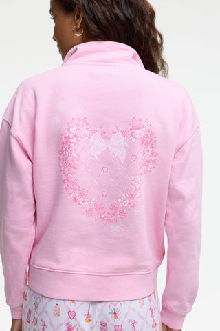 Roller Rabbit Pink Sugarplum Lattice Half Zip Sweatshirt