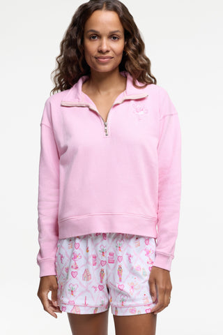 Roller Rabbit Pink Sugarplum Lattice Half Zip Sweatshirt