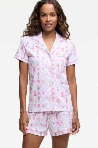 Roller Rabbit Pink Sugarplum Lattice Polo Pajamas