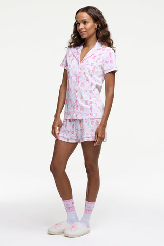 Roller Rabbit Pink Sugarplum Lattice Polo Pajamas