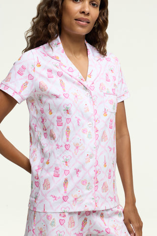 Roller Rabbit Pink Sugarplum Lattice Polo Pajamas