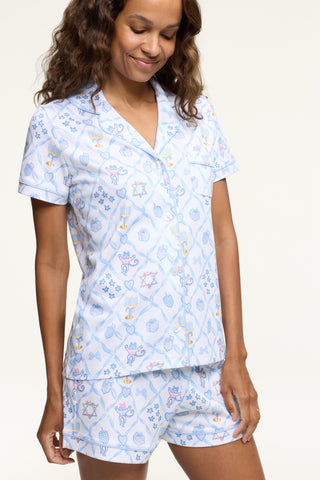 Roller Rabbit Blue Starry Nights Lattice Polo Pajamas