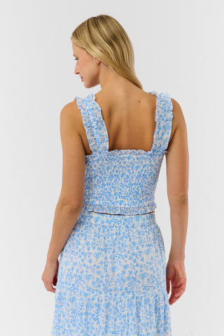 Roller Rabbit Blue Cherry Blossom Toile Sabrina Top