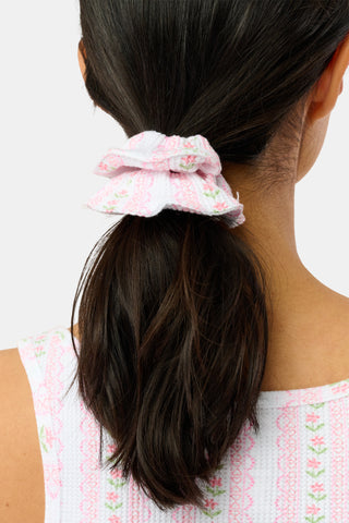 Roller Rabbit Pink Mini Monkey Blossom/Daisy Heart Stripe Scrunchie Set Of 2