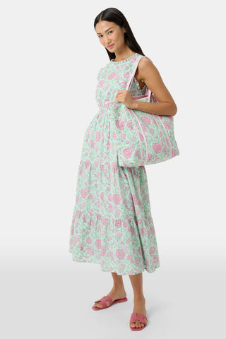 Roller Rabbit Pink Camellia Block Quilted Tote