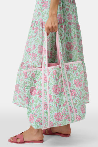Roller Rabbit Pink Camellia Block Quilted Tote