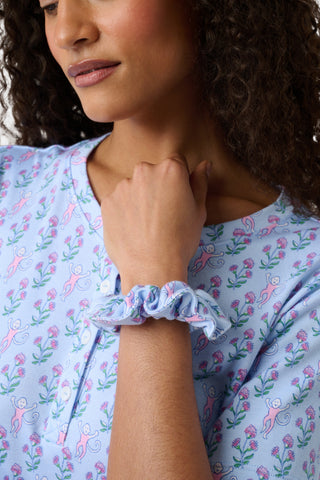 Roller Rabbit Blue Rosa Ditsy Monkey Scrunchie