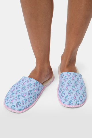Roller Rabbit Blue Rosa Ditsy Monkey Quilted Slippers