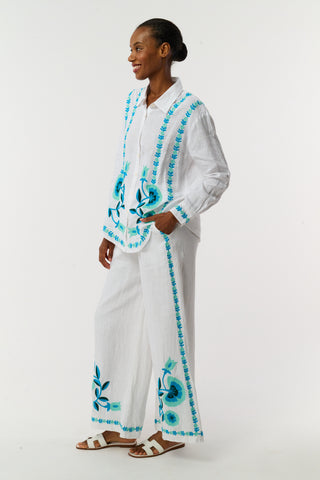 Roller Rabbit Teal Avallon Embroidery Kaylee Pant