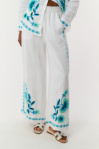 Roller Rabbit Teal Avallon Embroidery Kaylee Pant