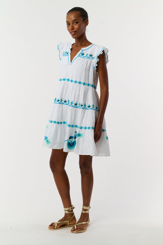 Roller Rabbit Teal Avallon Embroidery Pippa Dress