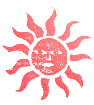 Red sun with face design on a white background