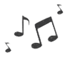 A minimalist black icon of four musical notes on a solid white background.