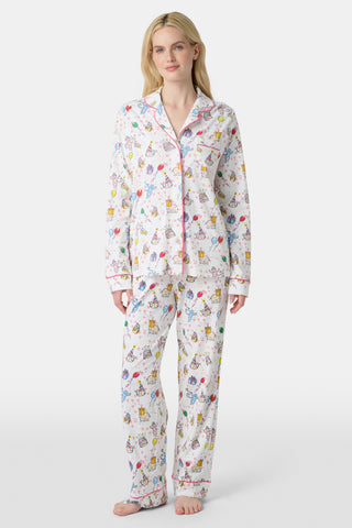 Roller Rabbit White Birthday Bonanza Long Sleeve Polo Pajamas