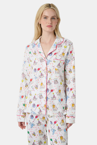 Roller Rabbit White Birthday Bonanza Long Sleeve Polo Pajamas