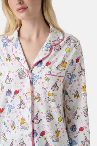Roller Rabbit White Birthday Bonanza Long Sleeve Polo Pajamas