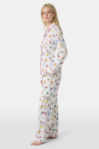 Roller Rabbit White Birthday Bonanza Long Sleeve Polo Pajamas