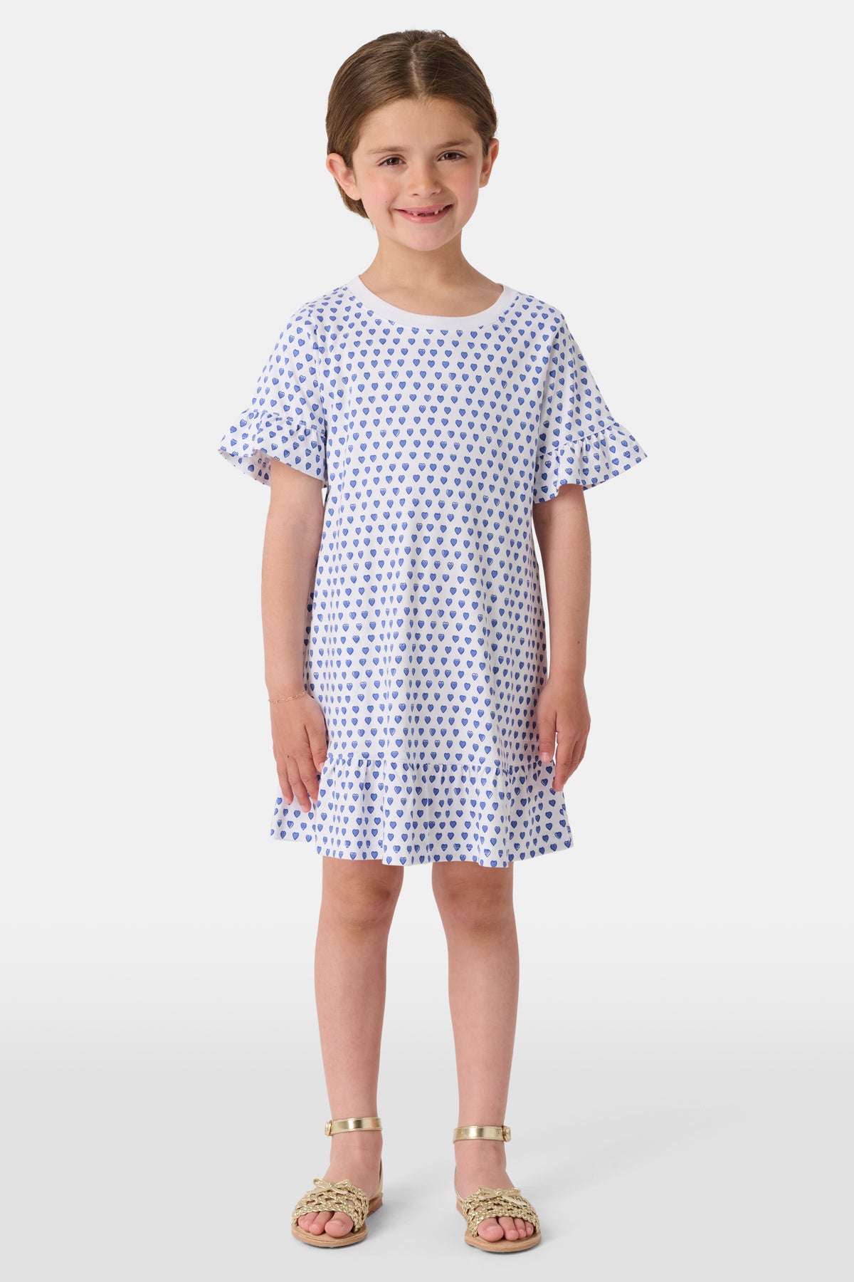 blue dress with white hearts Long Maria Dress