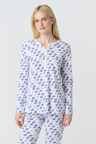 The Mens Moby Simon Pant features a playful print of blue whales and light purple octopuses scattered on white pima cotton, with the whales facing different directions.