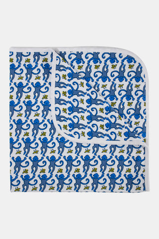 Roller Rabbit Blue Infant Monkey Receiving Blanket