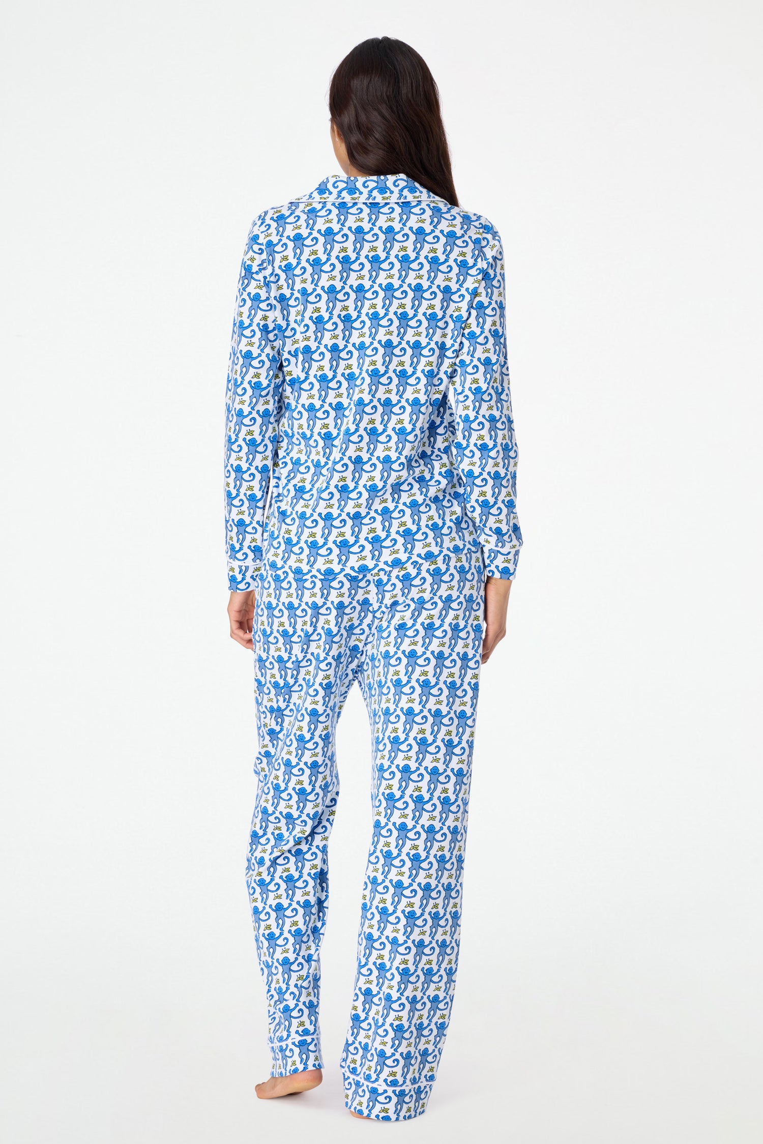 Roller Rabbit Blue Monkey Long Sleeve Polo Pajamas