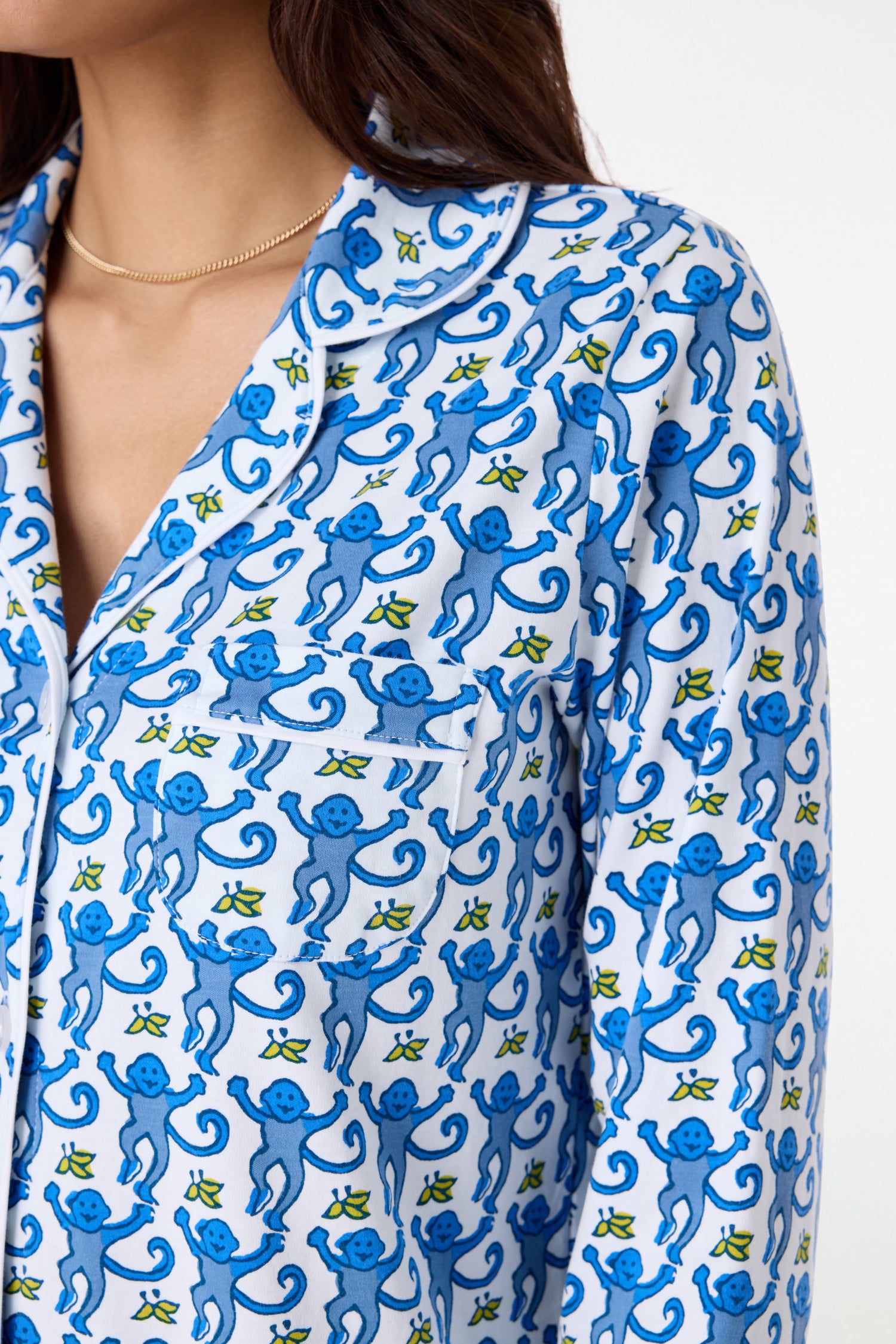 Roller Rabbit Blue Monkey Long Sleeve Polo Pajamas