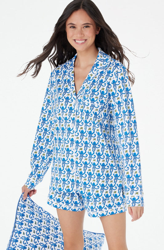 Roller Rabbit Women's Blue Monkey Paola Polo Pajamas