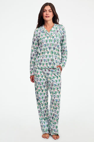 Boston Monkey Long Sleeve Polo Pajamas