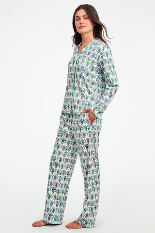 Boston Monkey Long Sleeve Polo Pajamas