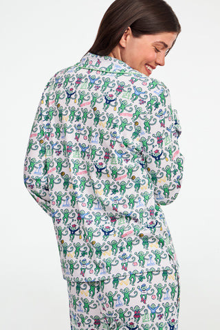 Boston Monkey Long Sleeve Polo Pajamas
